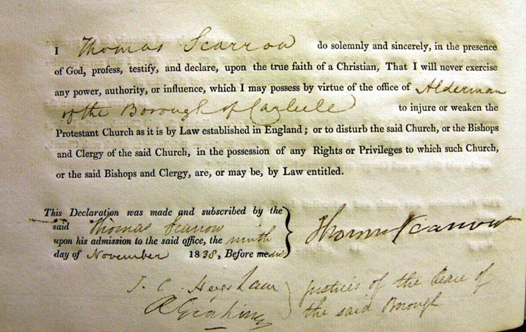 Thomas Scarrow's Alderman's Oath, Carlisle Council 1838